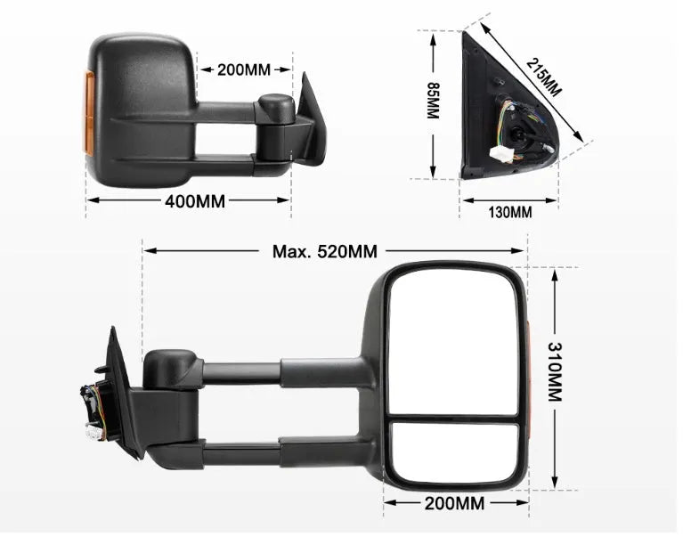 Black electric side mirror with integrated indicator light for Nissan NP300 Navara