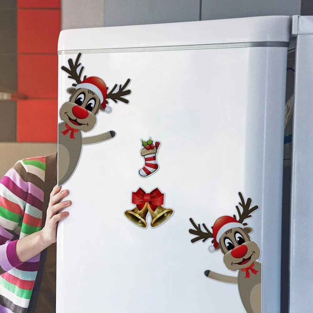 Christmas elk bell cartoon design magnetic bumper stickers with luminous reflective properties