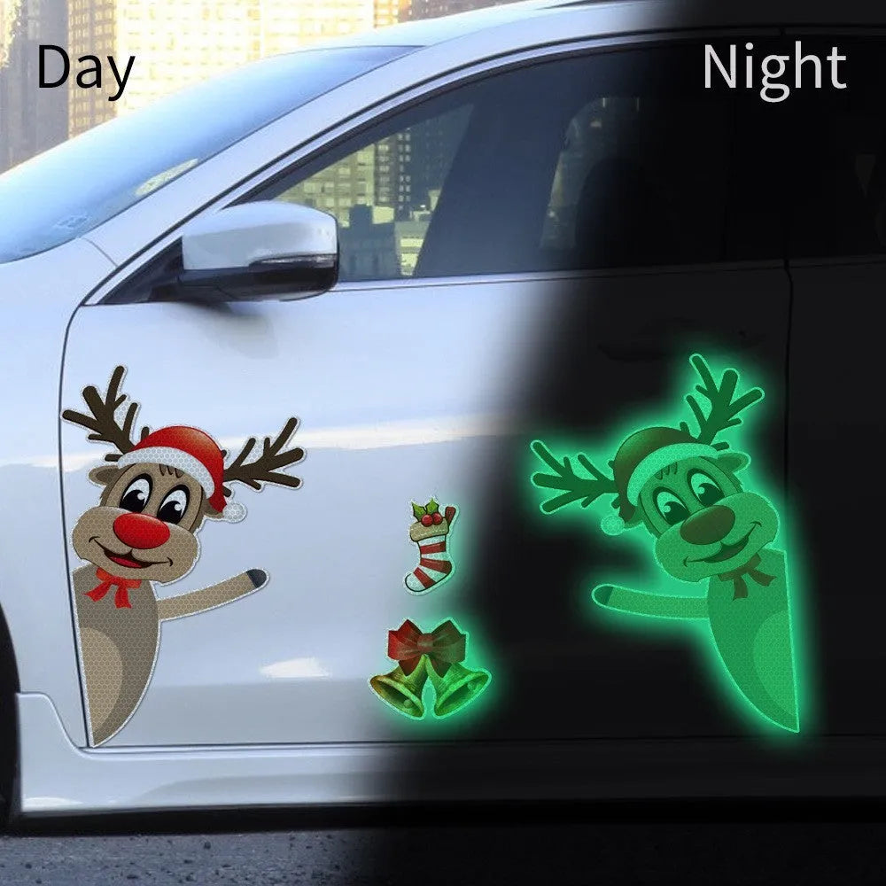 Christmas elk bell cartoon design magnetic bumper stickers with luminous reflective properties