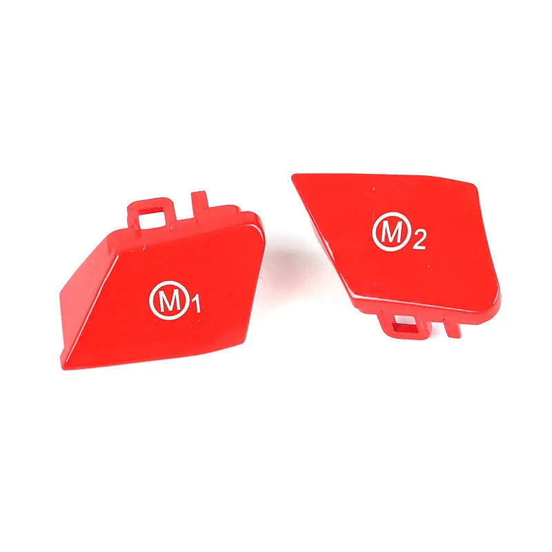 Pair of red M1 and M2 buttons for BMW F30 F34 steering wheel upgrade.