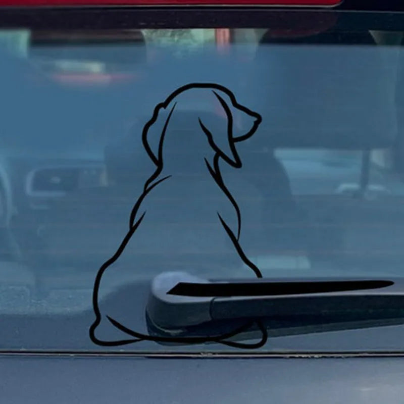 Cartoon wiper back dog gear car sticker for vehicle rear window decoration in black and white options