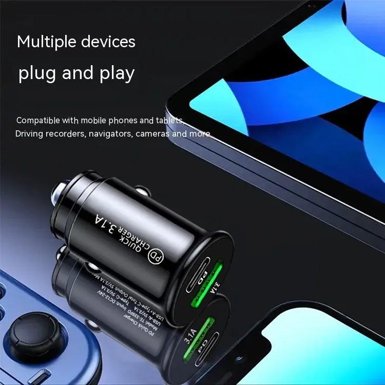Black and white dual port car charger converter for vehicle 12V cigarette lighter socket