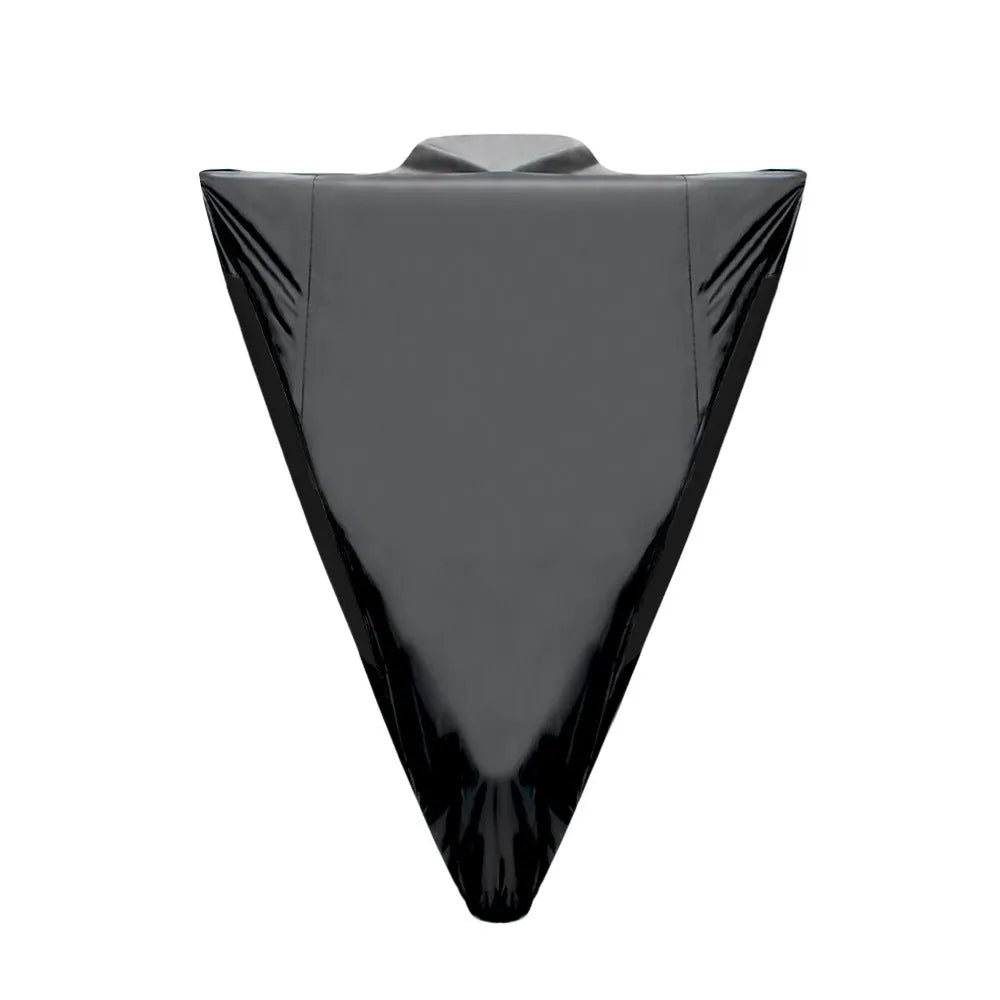 Motorcycle rain cover in black colour showing size options and protective features