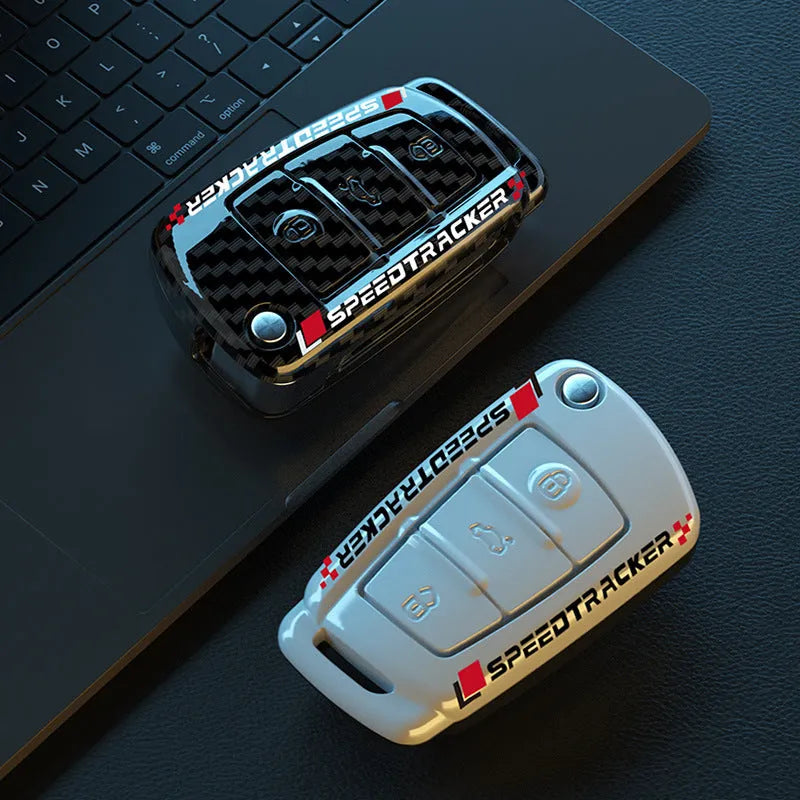 Carbon fibre style car key cover in carbon black or white colour with mirror surface