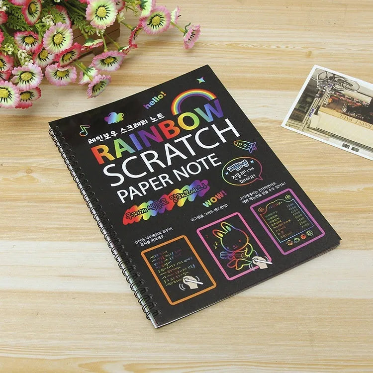 Large children's scratch art paper with colourful puzzle scraping design, measuring 26x19 cm.