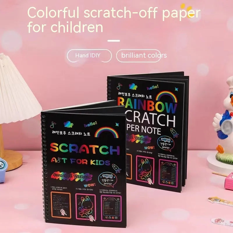 Large children's scratch art paper with colourful puzzle scraping design, measuring 26x19 cm.