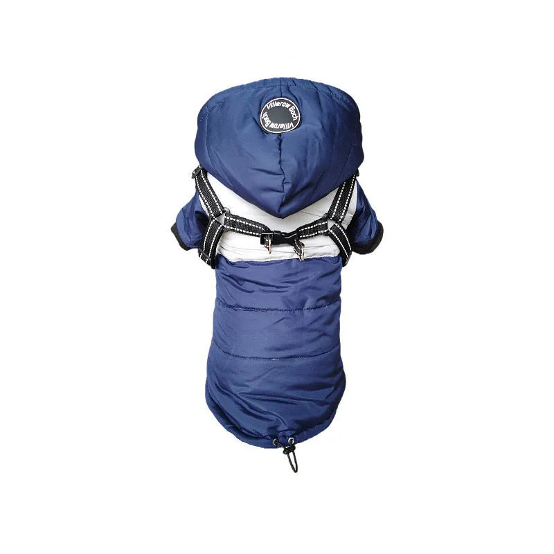 Waterproof warm pet dog coat with velvet lining, available in blue, gray, pink, red, sizes S to 2XL