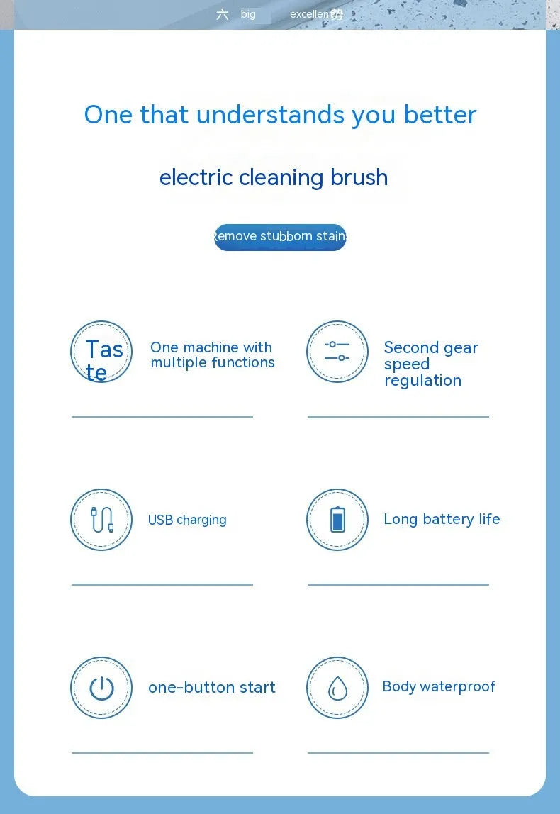 Fully automatic charging wireless waterproof electric cleaning brush with polypropylene body and brush head for bathroom tiles