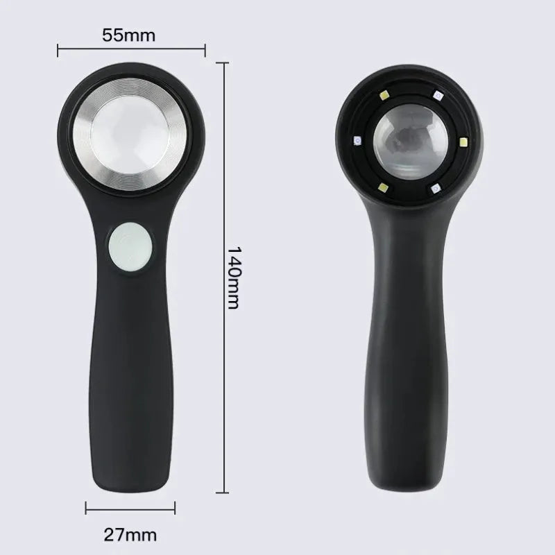 Professional magnifying glass with optical glass lens for jewellery tobacco alcohol appraisal in black or silver finish