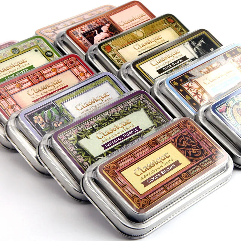 Rectangular rubber stamp ink pad with oily quick-drying ink in five colour options