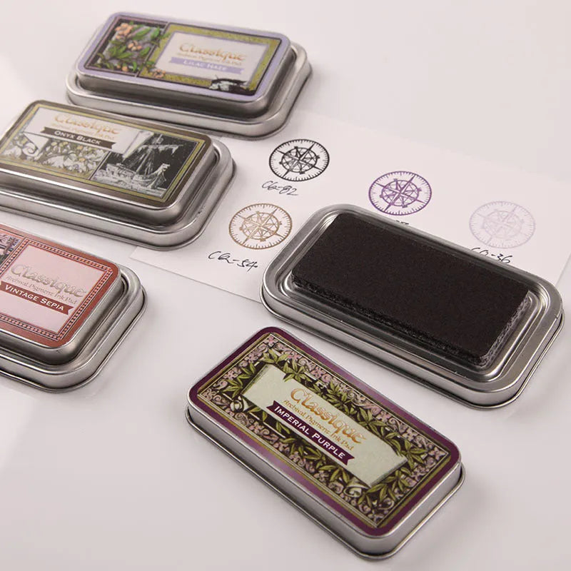 Rectangular rubber stamp ink pad with oily quick-drying ink in five colour options
