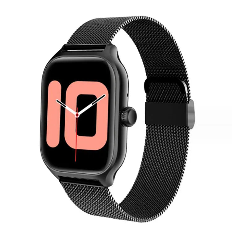 Bluetooth smart watch with full touch screen and silicone strap for health monitoring.