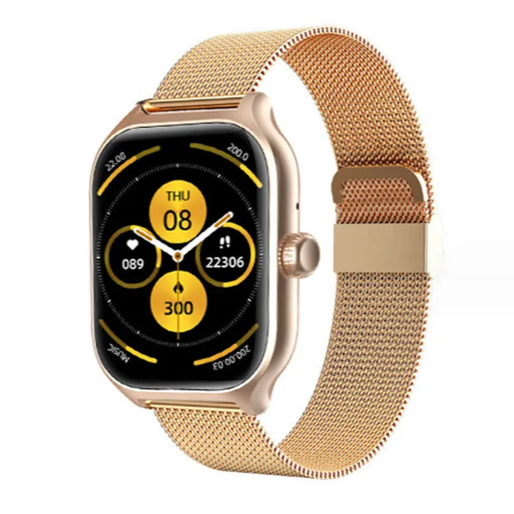 Bluetooth smart watch with full touch screen and silicone strap for health monitoring.