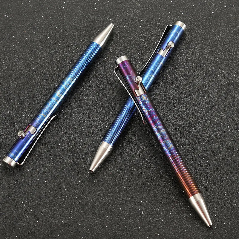 Titanium alloy tactical ballpoint pen with gun bolt handle and phantom colour finish