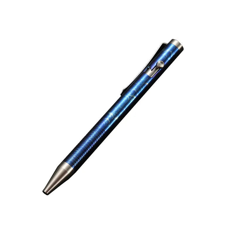 Titanium alloy tactical ballpoint pen with gun bolt handle and phantom colour finish