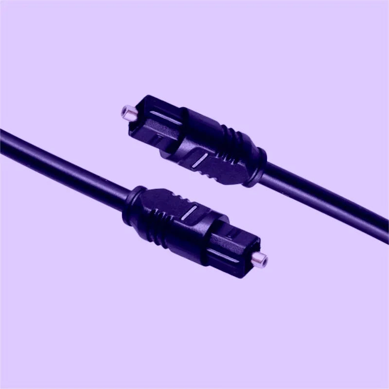 Black Toslink optical audio cable with square connectors showing 2 metre length