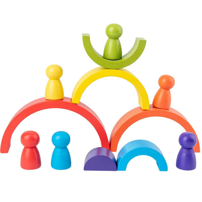 Wooden rainbow arched building blocks set in picture colour