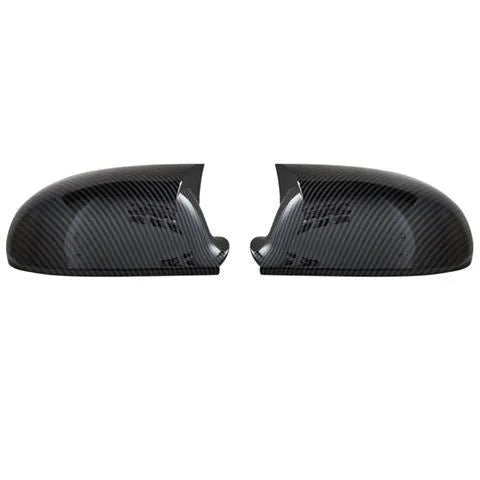 Pair of plastic outer reflector shells for Volkswagen Sagitar side mirrors in carbon fibre or bright black finish.