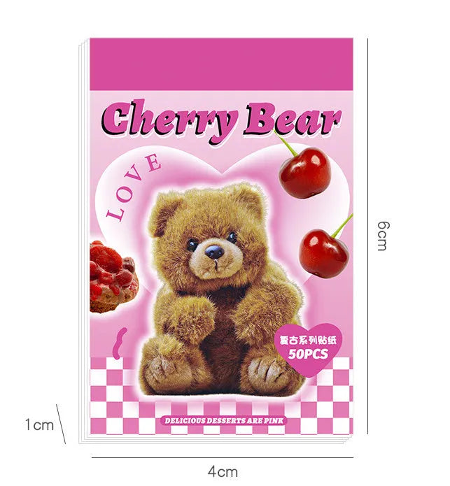 American retro cartoon sticker book open showing 4x6cm sheets in black, pink, blue, green, purple, and yellow colours.