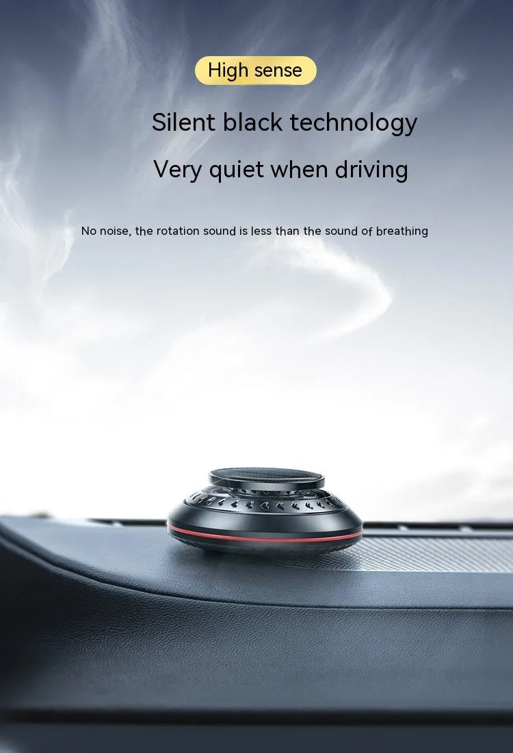 Solar car perfume and odour eliminator with aluminium alloy case in black, red, or silver colours