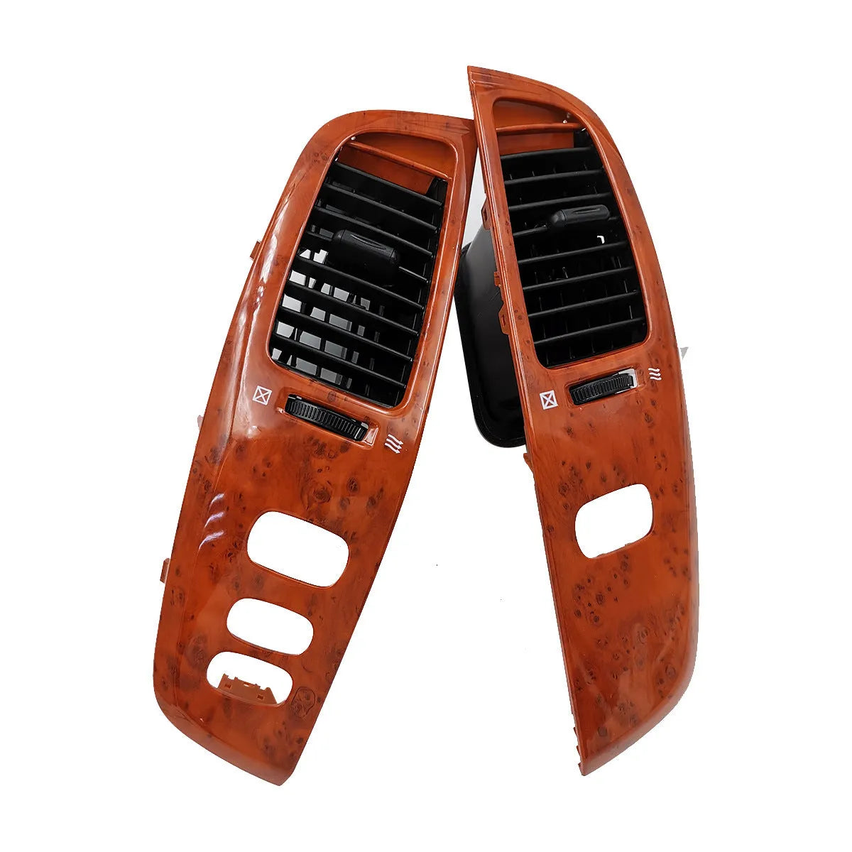 Car dashboard air vent panel with peach wood colour finish made from ABS plastic
