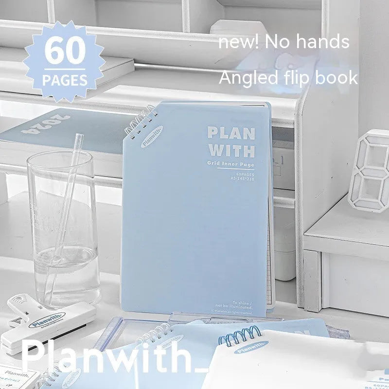 Oblique Angle Salt Series A5 and B5 student draft notebook with 60 pages, showing white and plaid blue cover options.