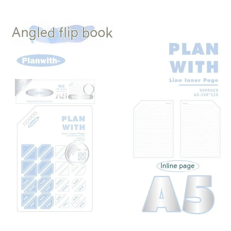 Oblique Angle Salt Series A5 and B5 student draft notebook with 60 pages, showing white and plaid blue cover options.