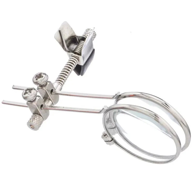 Auxiliary reading glass mirror clip with double clip design and metal bracket construction attached to glasses