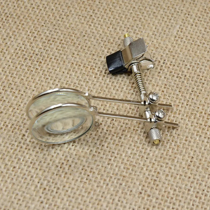 Auxiliary reading glass mirror clip with double clip design and metal bracket construction attached to glasses