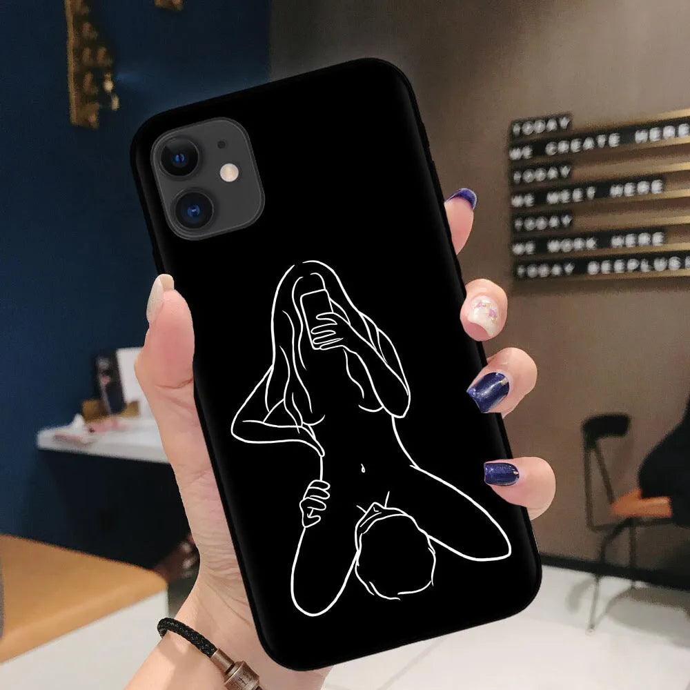 Creative body art TPU phone case for Apple iPhone, black back cover with painting process