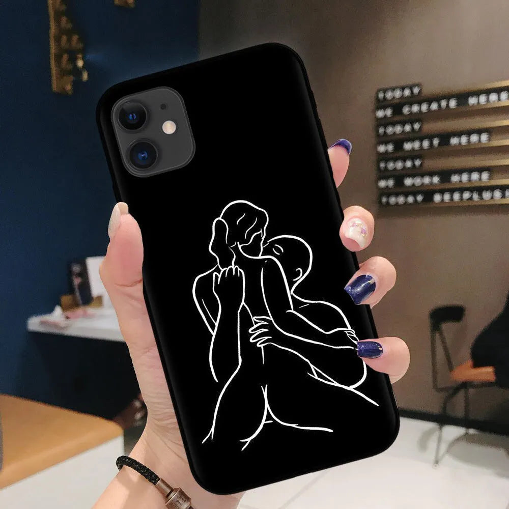 Creative body art TPU phone case for Apple iPhone, black back cover with painting process