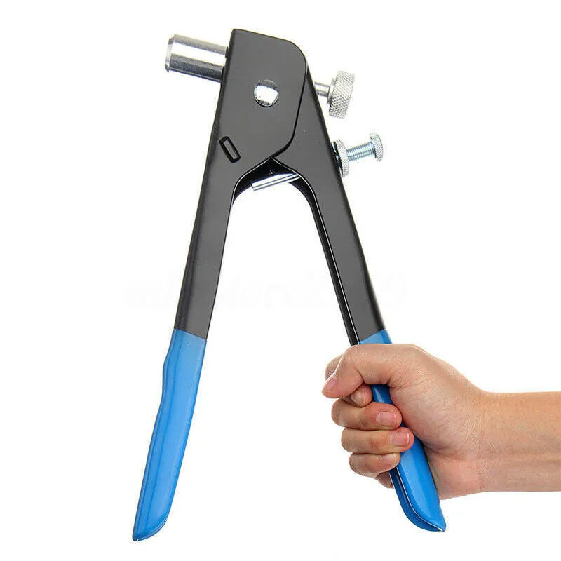 Alloy steel manual riveter tool with blind rivet nuts, from an 86pc or 106pc gun set.