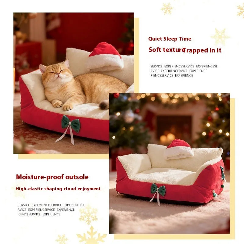 Flannel cat nest in green for cats, washable and removable pet bed