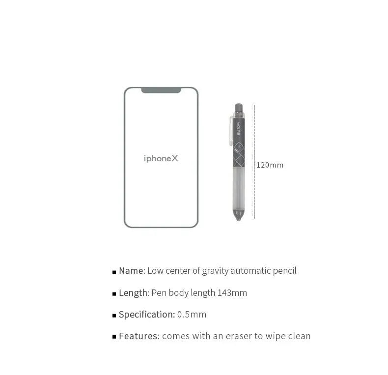 0.5mm automatic pencil with cloud grip design in black or white minimalist style