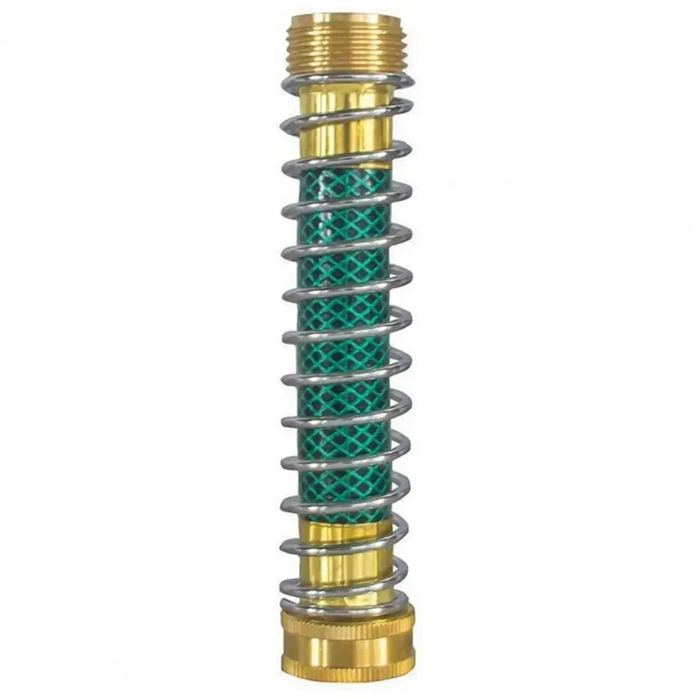 Brass garden hose connector with internal stainless steel spring, length 15 cm