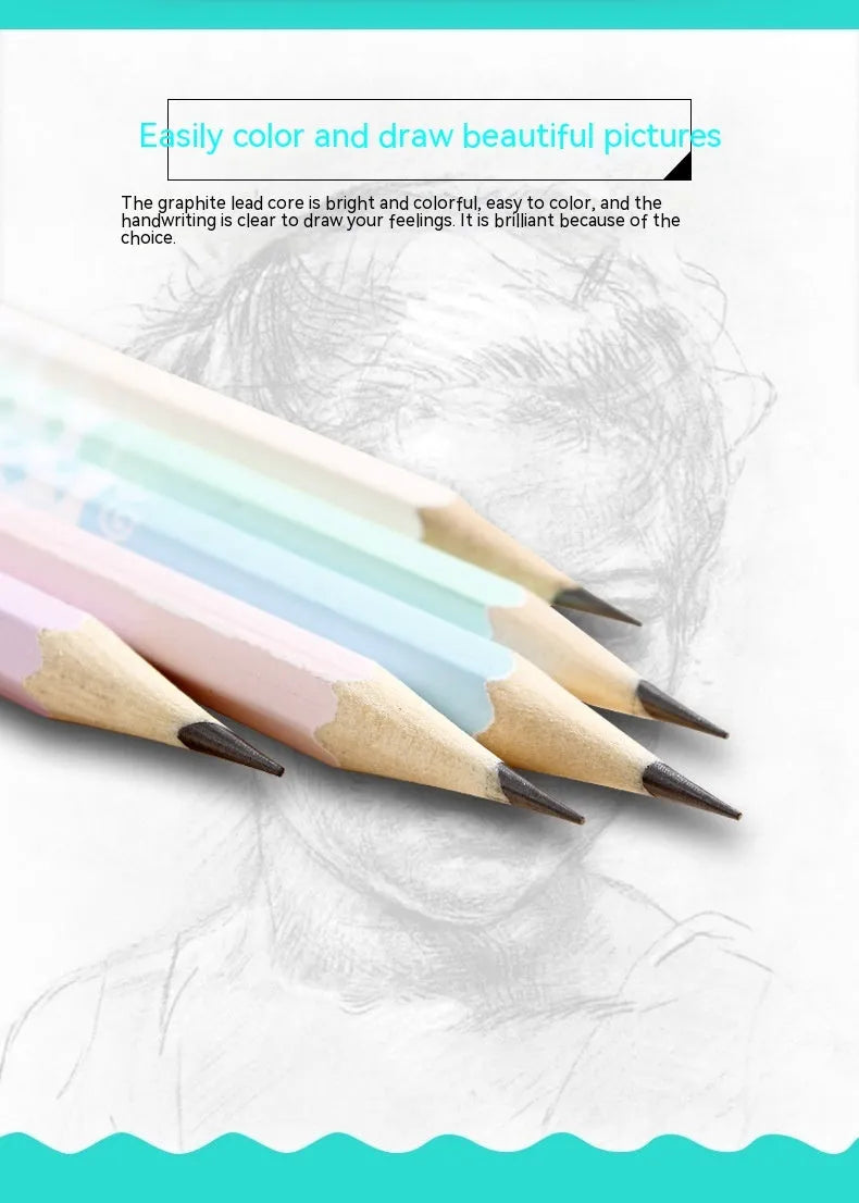Barrel of 50 basswood six-angle thermal transfer pencils with HB refills on a work surface.