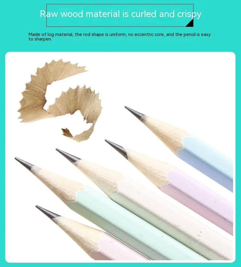Barrel of 50 basswood six-angle thermal transfer pencils with HB refills on a work surface.