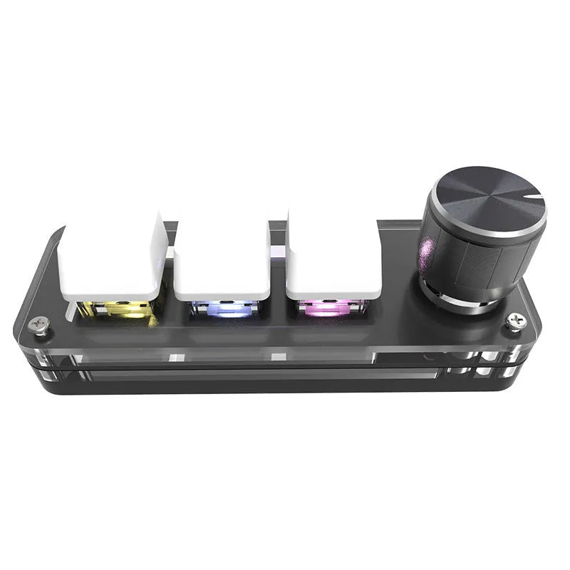 Black mini macro keyboard with RGB backlighting and dedicated copy paste keys