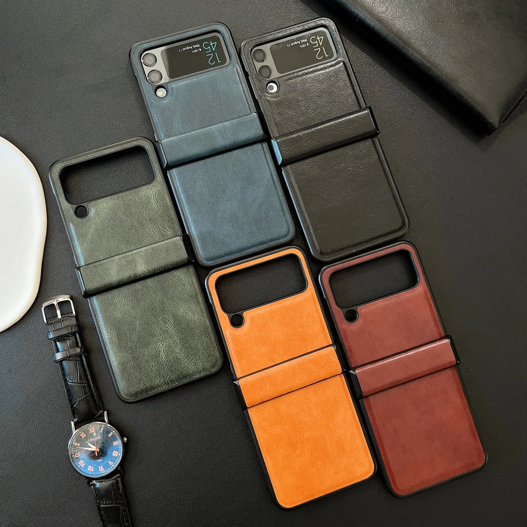 Leather back cover case for Samsung Z Flip3 Z Flip4 Z Flip5 in black PC material