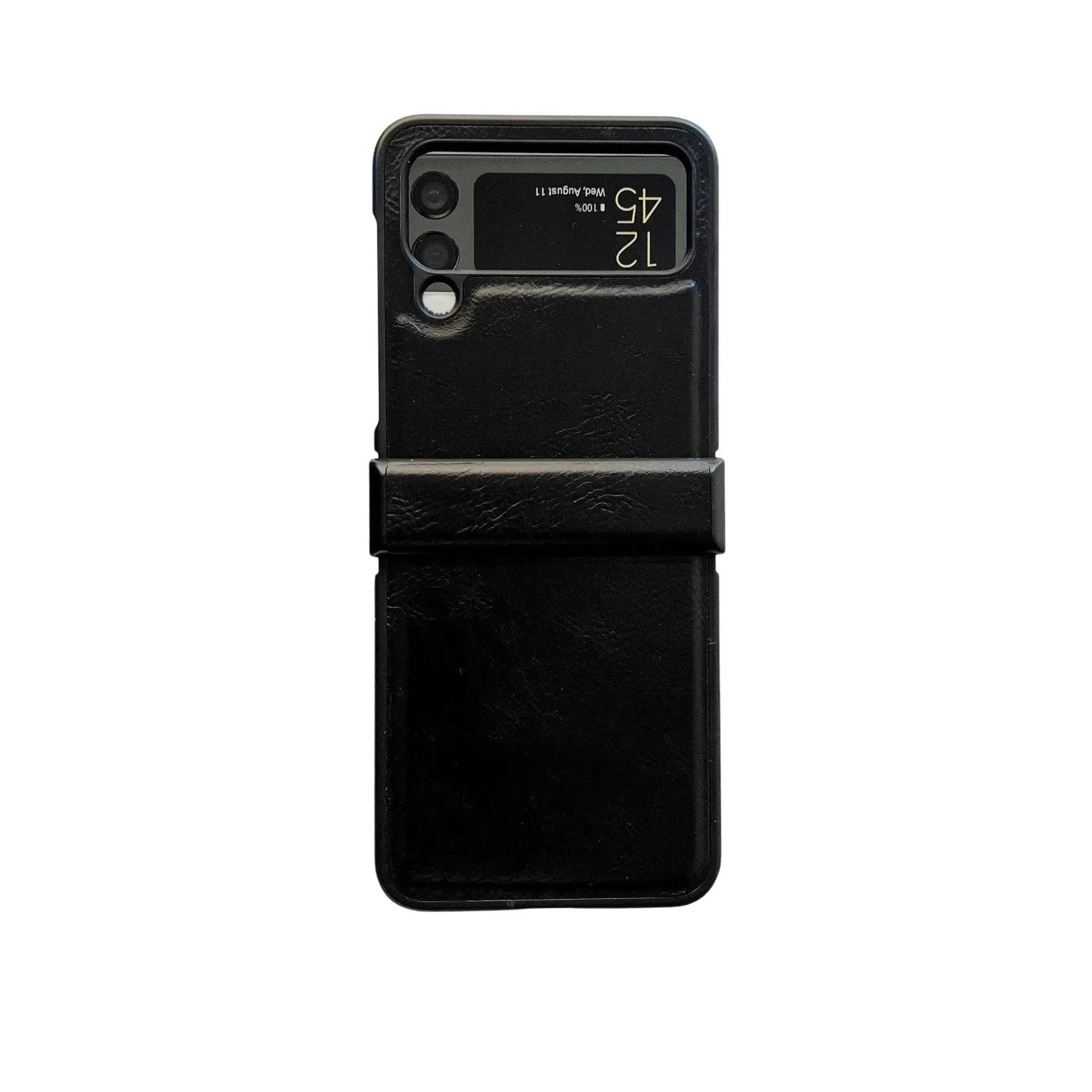 Leather back cover case for Samsung Z Flip3 Z Flip4 Z Flip5 in black PC material