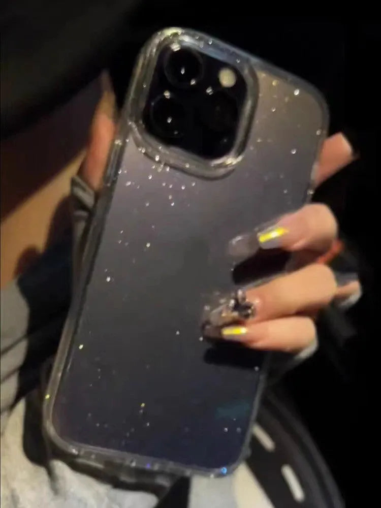 Transparent soft silicone phone case with fall protection for iPhone, showing crystal clear finish