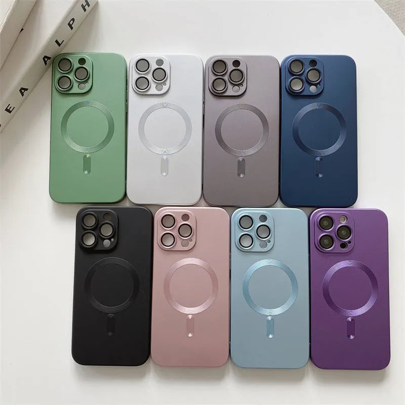 Magnetic suction liquid silica gel phone case with electroplating finish and lens film for iPhone XR