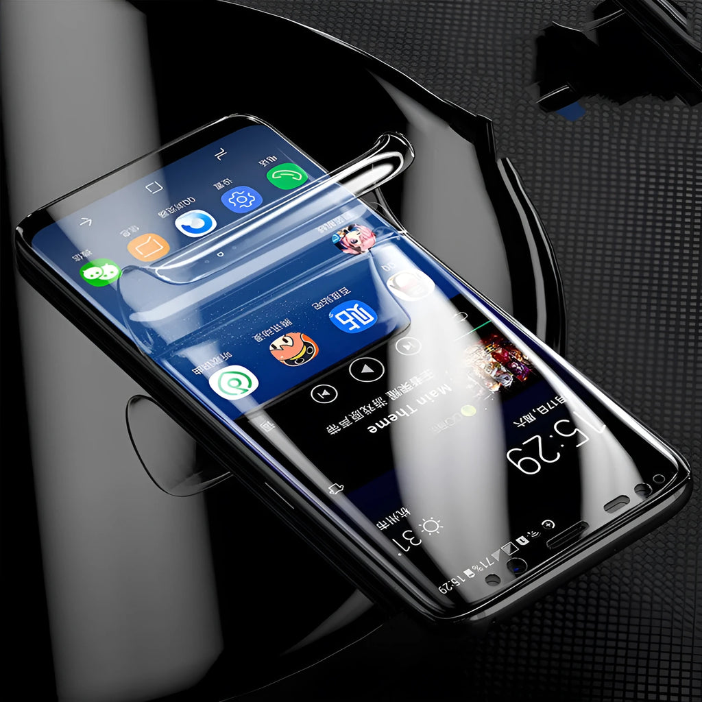 Curved Samsung phone screen protector with matte hydrogel film for scratch and fingerprint resistance