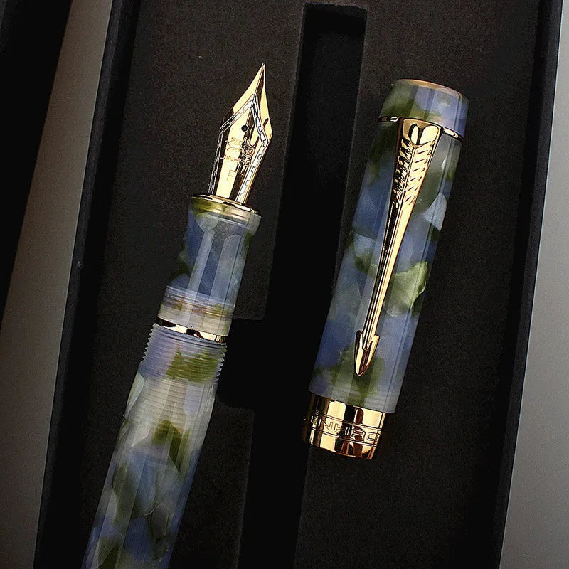 Deep Bath Green metal pen showing fine, medium, and art tip options.