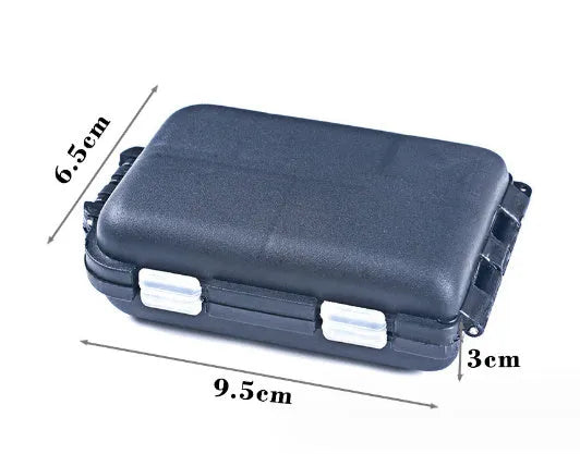 Small green plastic fishing tackle storage box with 10 internal compartments, shown open.