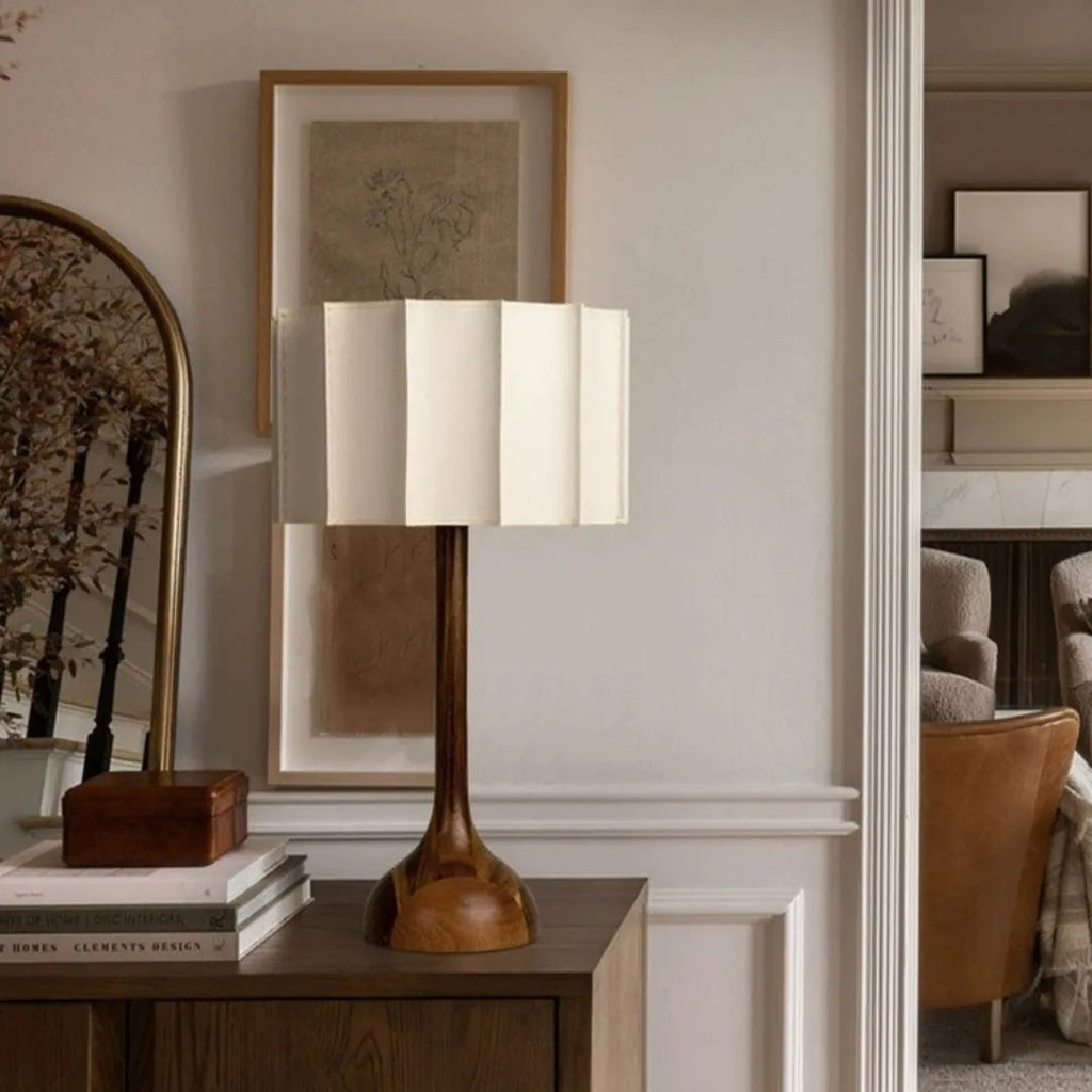 Japanese-style solid wood table lamp on living room table, 32 x 50cm, three-colour light source