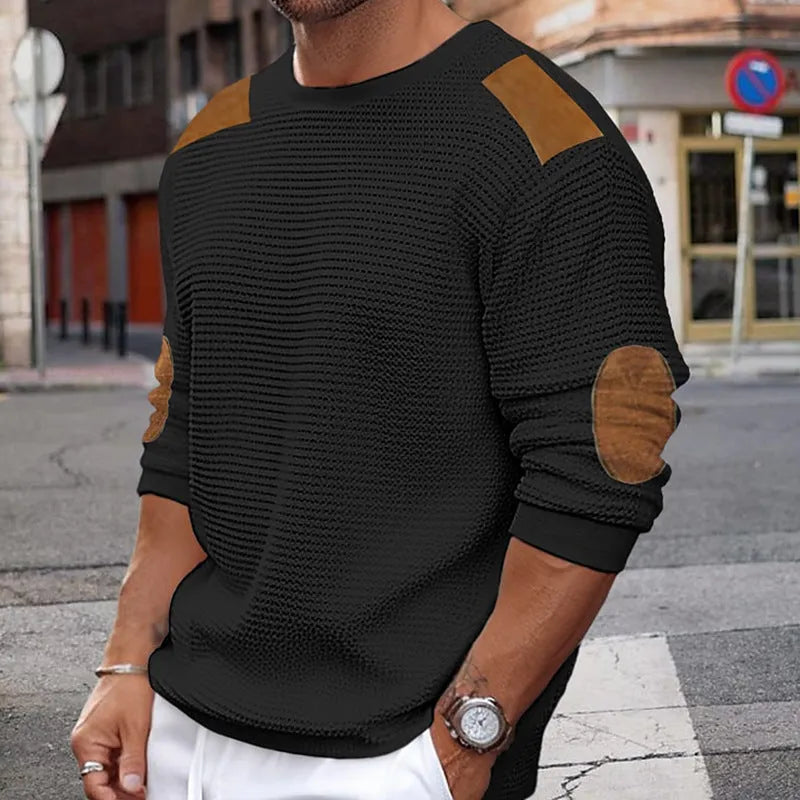 Men's acrylic round neck long sleeve slim fit pullover in grey, front view
