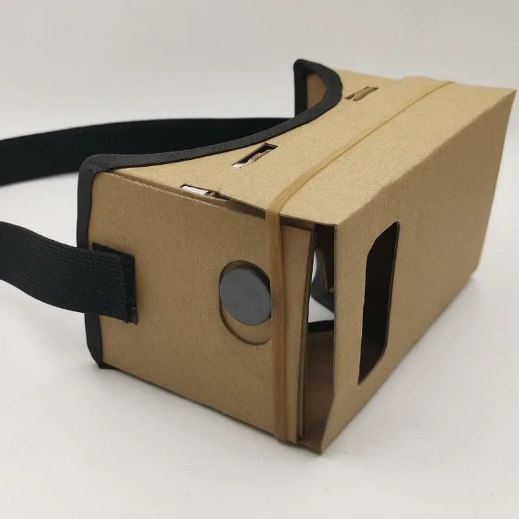 Pink and white cardboard VR glasses for smartphones with adjustable rubber band head strap