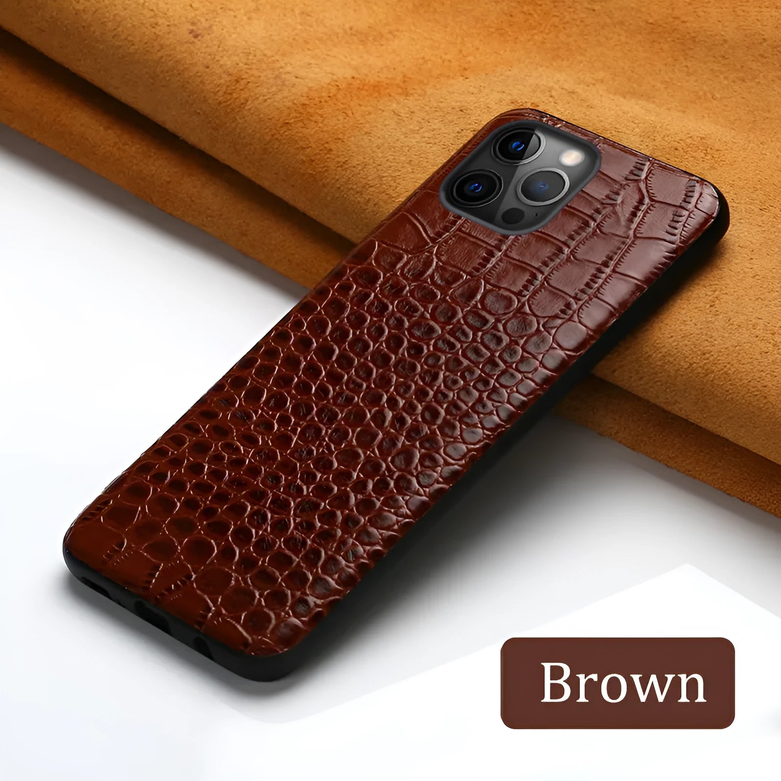 Leather iPhone case with crocodile pattern in business style showing anti-fall protection design