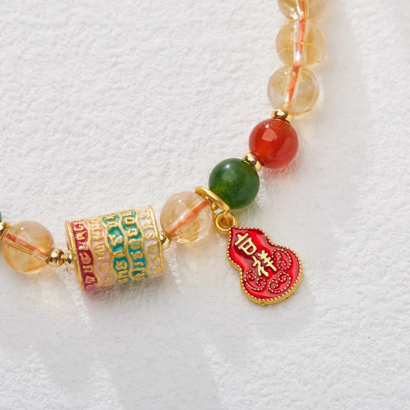 Hand-woven citrine five sutra crystal bracelet with 6mm beads geometric pattern